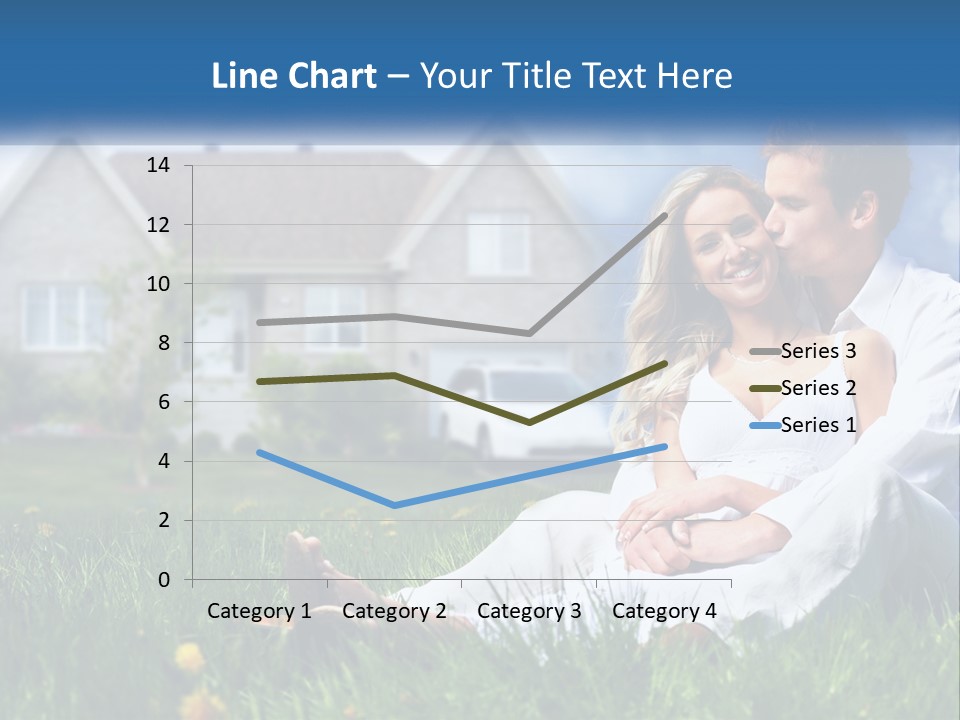 A Man And Woman Sitting In The Grass In Front Of A House PowerPoint Template