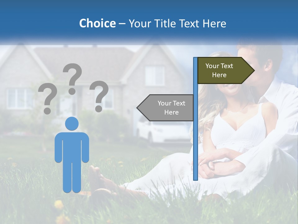 A Man And Woman Sitting In The Grass In Front Of A House PowerPoint Template