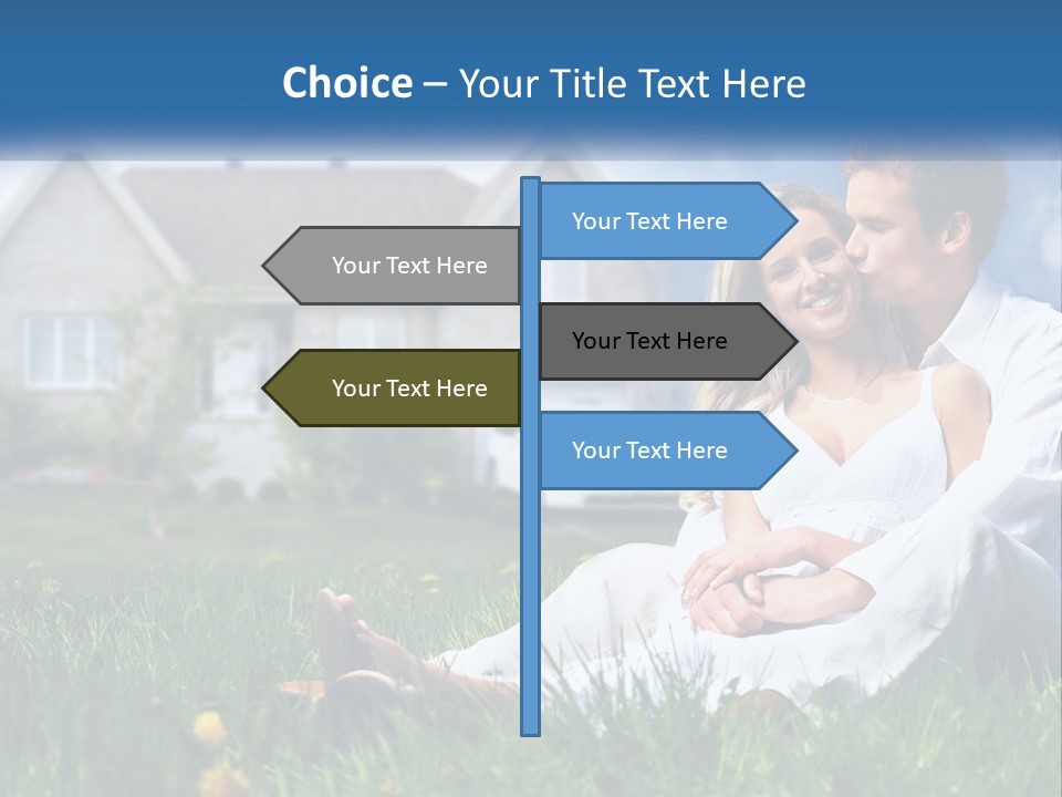 A Man And Woman Sitting In The Grass In Front Of A House PowerPoint Template