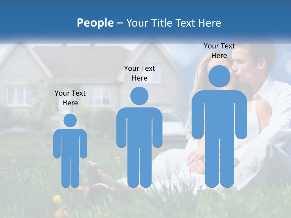 A Man And Woman Sitting In The Grass In Front Of A House PowerPoint Template