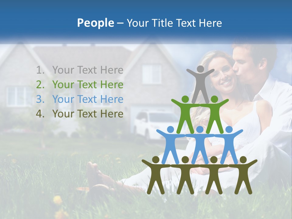 A Man And Woman Sitting In The Grass In Front Of A House PowerPoint Template