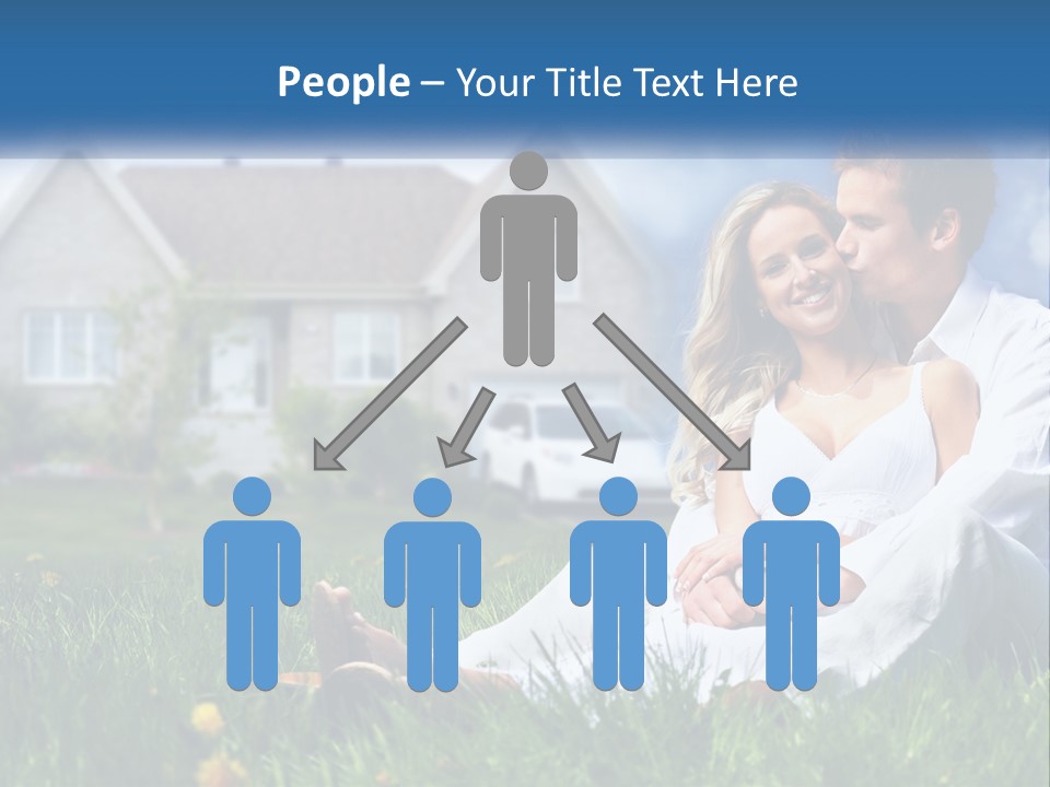 A Man And Woman Sitting In The Grass In Front Of A House PowerPoint Template