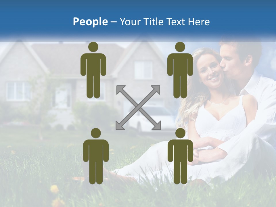 A Man And Woman Sitting In The Grass In Front Of A House PowerPoint Template