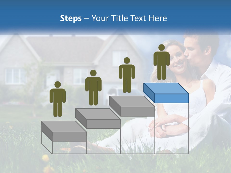 A Man And Woman Sitting In The Grass In Front Of A House PowerPoint Template
