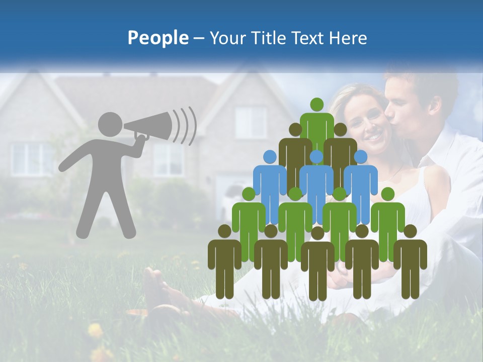 A Man And Woman Sitting In The Grass In Front Of A House PowerPoint Template