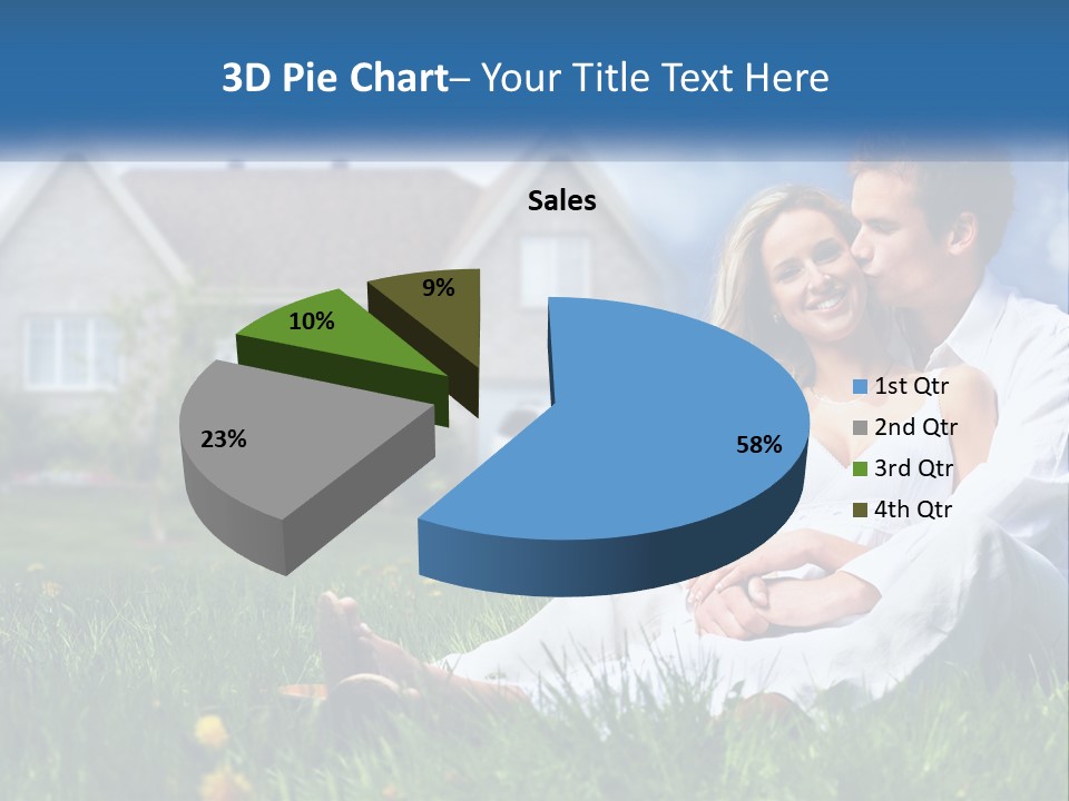 A Man And Woman Sitting In The Grass In Front Of A House PowerPoint Template