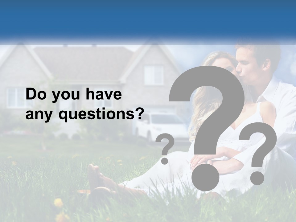 A Man And Woman Sitting In The Grass In Front Of A House PowerPoint Template
