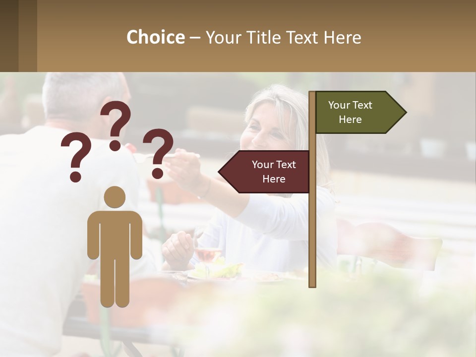 A Man And A Woman Sitting At A Table Eating Food PowerPoint Template