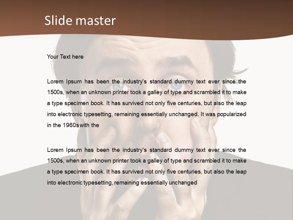 A Man In A Suit Covers His Mouth With His Hands PowerPoint Template