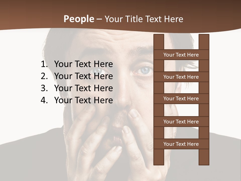 A Man In A Suit Covers His Mouth With His Hands PowerPoint Template