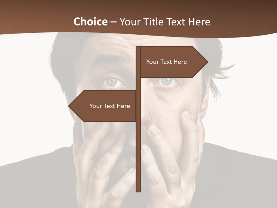 A Man In A Suit Covers His Mouth With His Hands PowerPoint Template