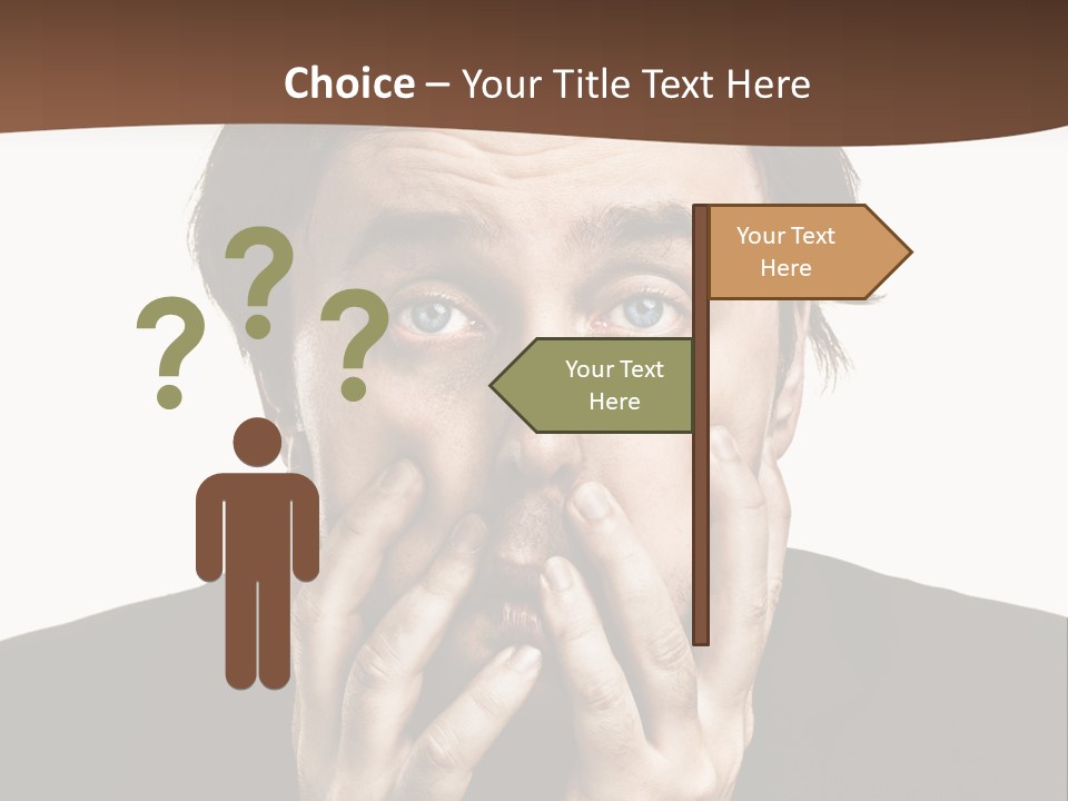 A Man In A Suit Covers His Mouth With His Hands PowerPoint Template