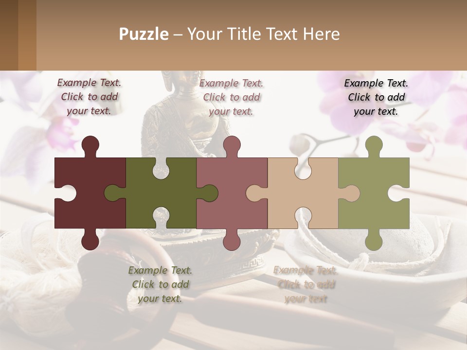 A Buddha Statue Sitting On Top Of A Wooden Table PowerPoint Template