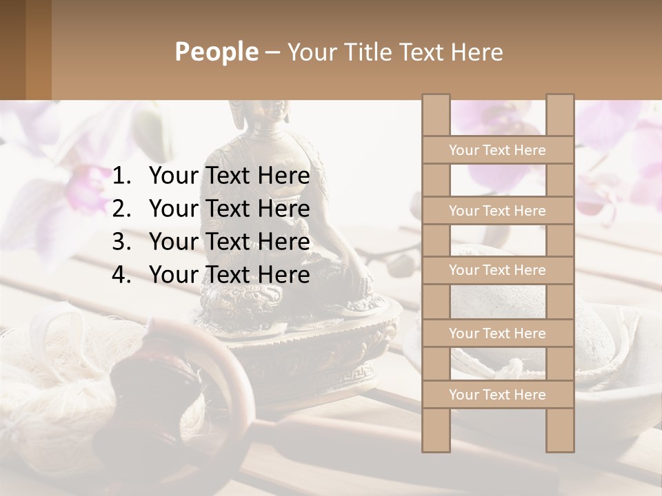 A Buddha Statue Sitting On Top Of A Wooden Table PowerPoint Template