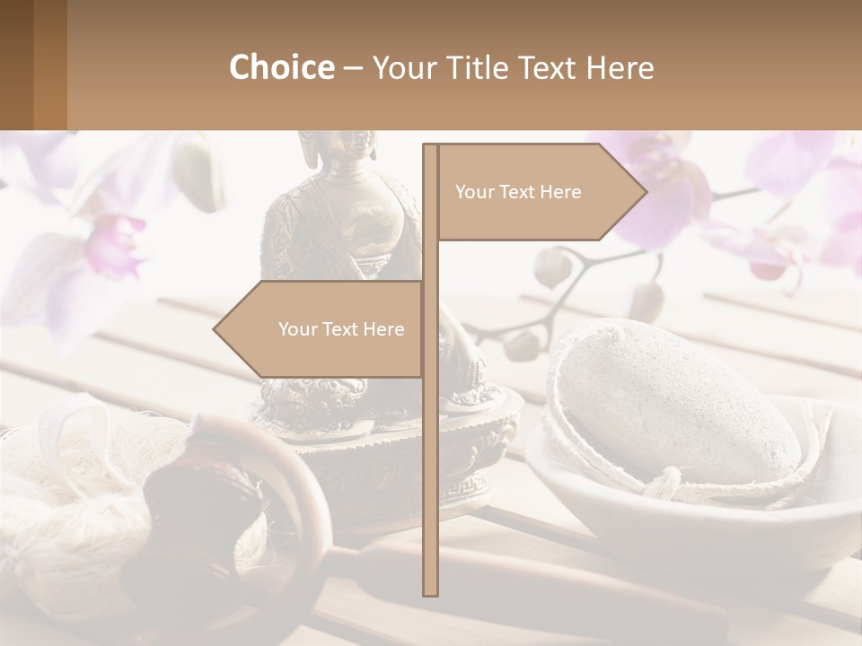 A Buddha Statue Sitting On Top Of A Wooden Table PowerPoint Template