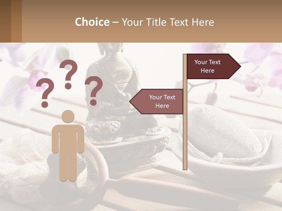 A Buddha Statue Sitting On Top Of A Wooden Table PowerPoint Template