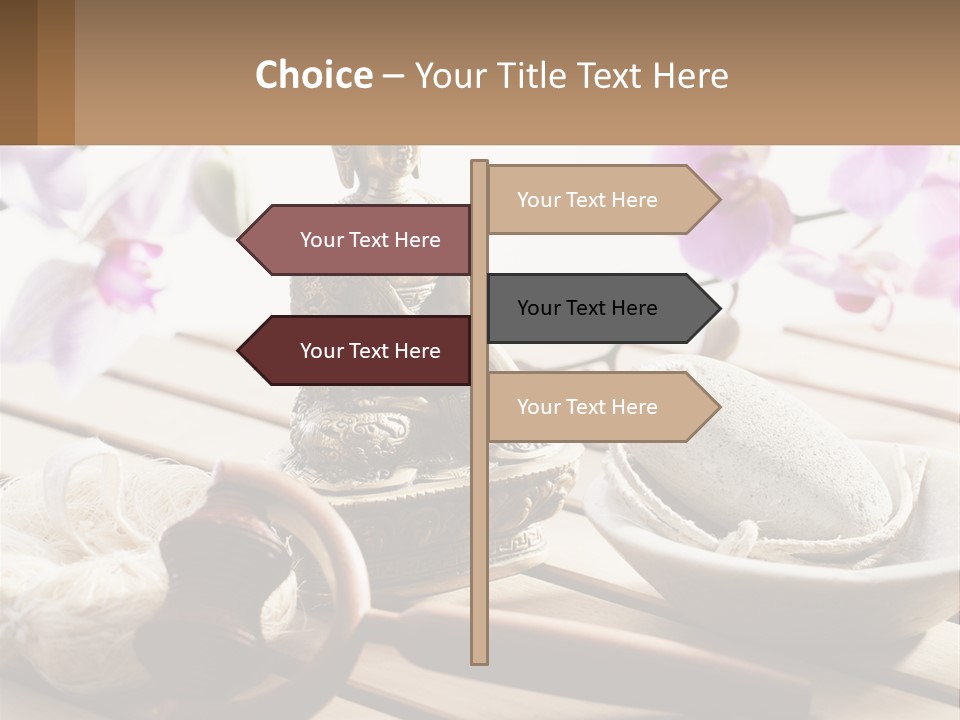 A Buddha Statue Sitting On Top Of A Wooden Table PowerPoint Template