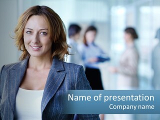 A Woman In A Business Suit Standing In Front Of A Group Of People PowerPoint Template