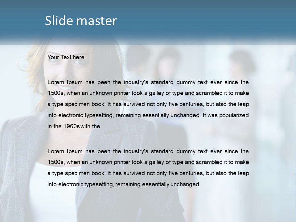 A Woman In A Business Suit Standing In Front Of A Group Of People PowerPoint Template