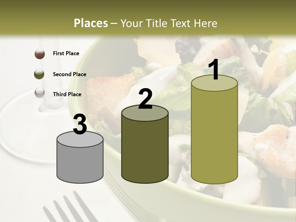 A Green Bowl Filled With Salad Next To A Glass Of Wine PowerPoint Template