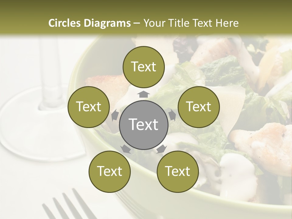 A Green Bowl Filled With Salad Next To A Glass Of Wine PowerPoint Template