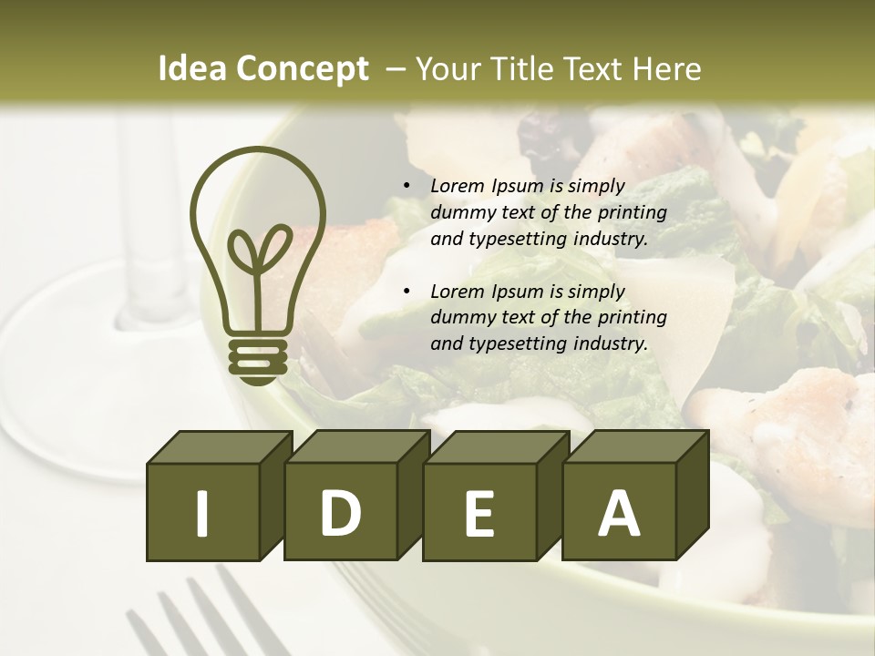 A Green Bowl Filled With Salad Next To A Glass Of Wine PowerPoint Template