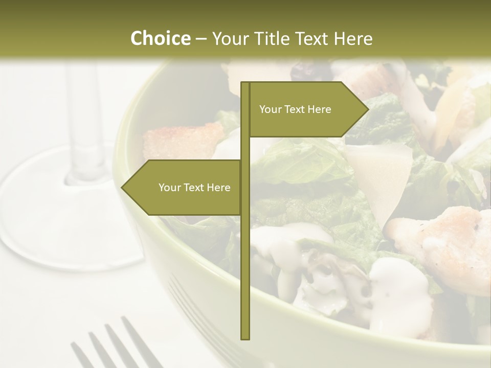 A Green Bowl Filled With Salad Next To A Glass Of Wine PowerPoint Template