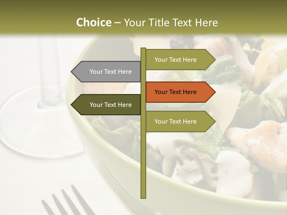 A Green Bowl Filled With Salad Next To A Glass Of Wine PowerPoint Template