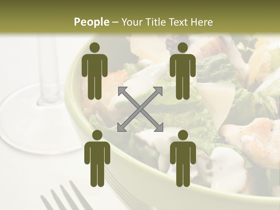 A Green Bowl Filled With Salad Next To A Glass Of Wine PowerPoint Template