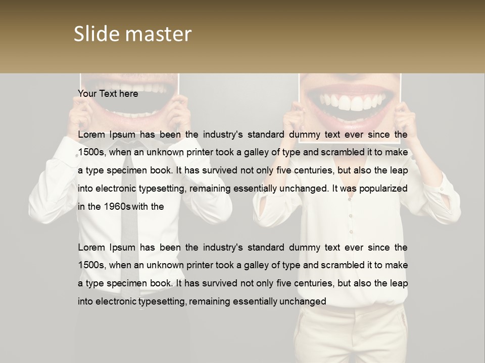 A Man And A Woman Holding Up A Picture Of Their Teeth PowerPoint Template