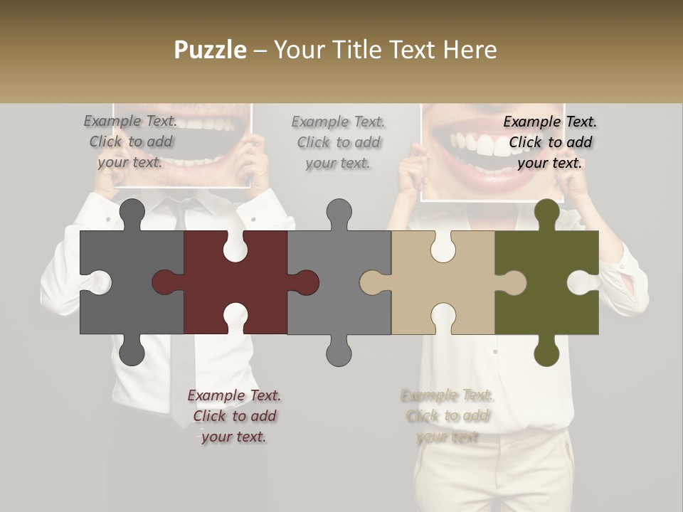 A Man And A Woman Holding Up A Picture Of Their Teeth PowerPoint Template