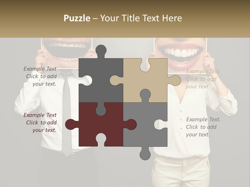 A Man And A Woman Holding Up A Picture Of Their Teeth PowerPoint Template