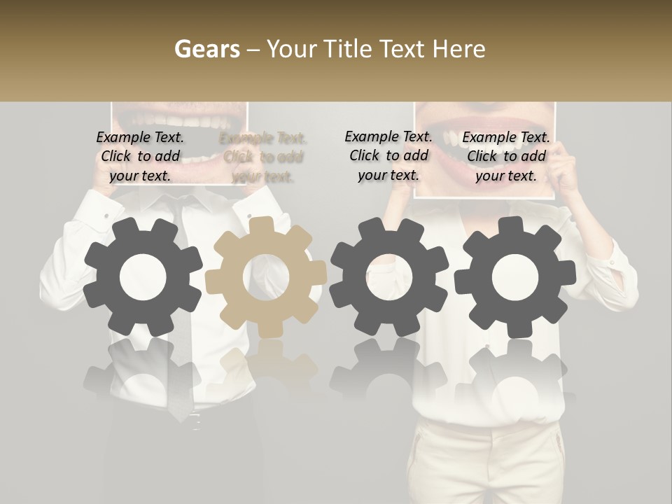 A Man And A Woman Holding Up A Picture Of Their Teeth PowerPoint Template