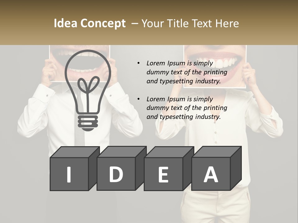 A Man And A Woman Holding Up A Picture Of Their Teeth PowerPoint Template