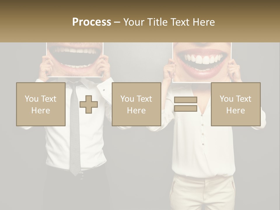 A Man And A Woman Holding Up A Picture Of Their Teeth PowerPoint Template