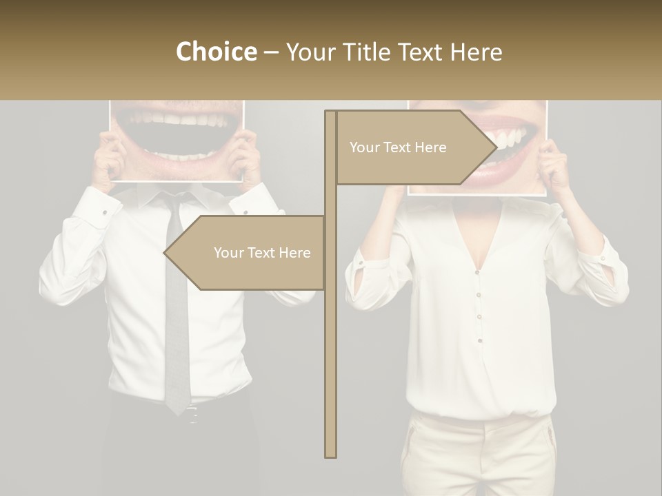 A Man And A Woman Holding Up A Picture Of Their Teeth PowerPoint Template
