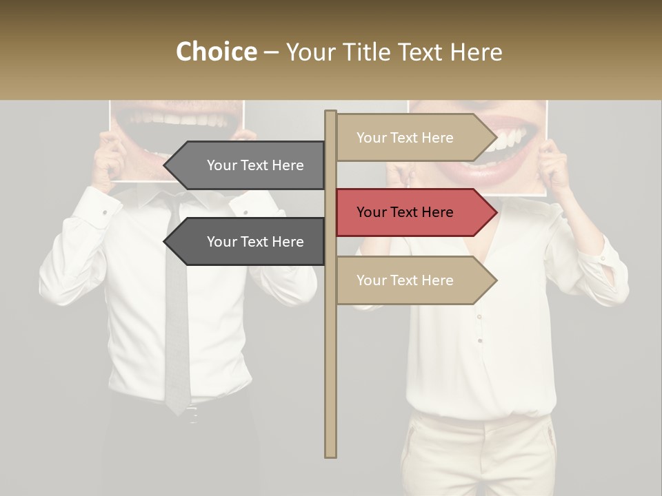 A Man And A Woman Holding Up A Picture Of Their Teeth PowerPoint Template