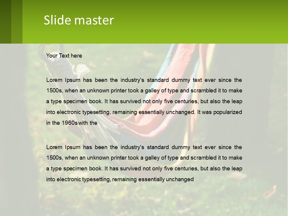 A Colorful Hammock Hanging From A Tree In A Park PowerPoint Template