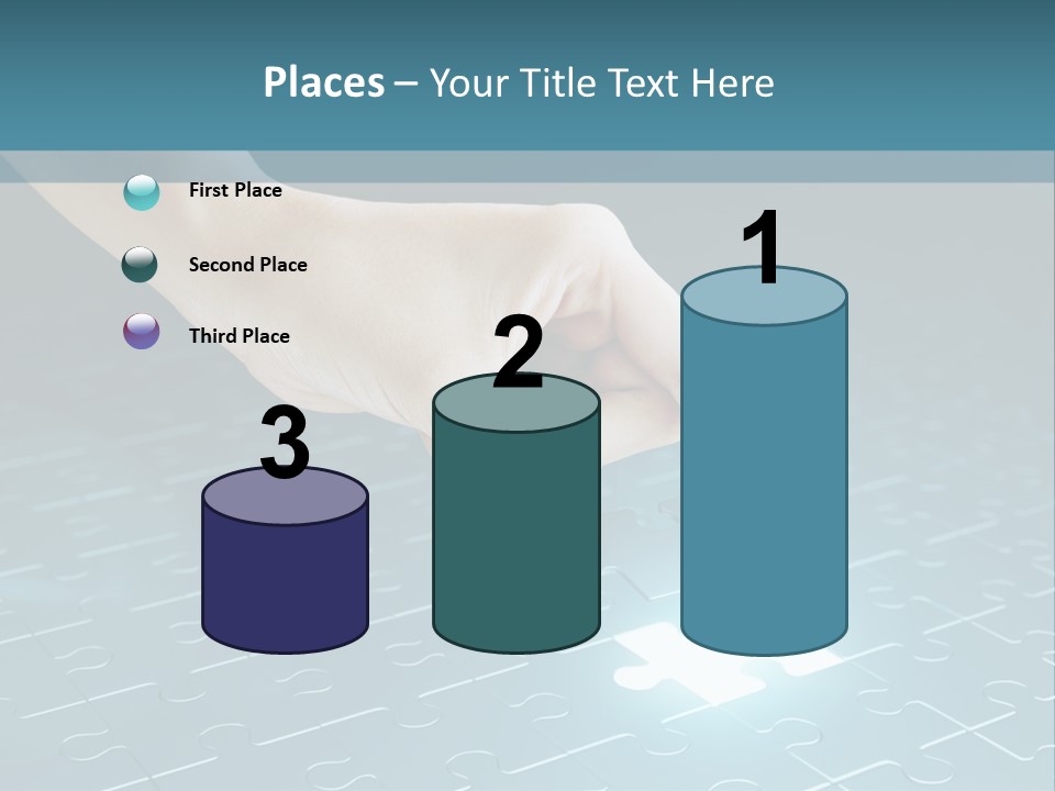 A Person Touching A Piece Of Puzzle On A Blue Surface PowerPoint Template