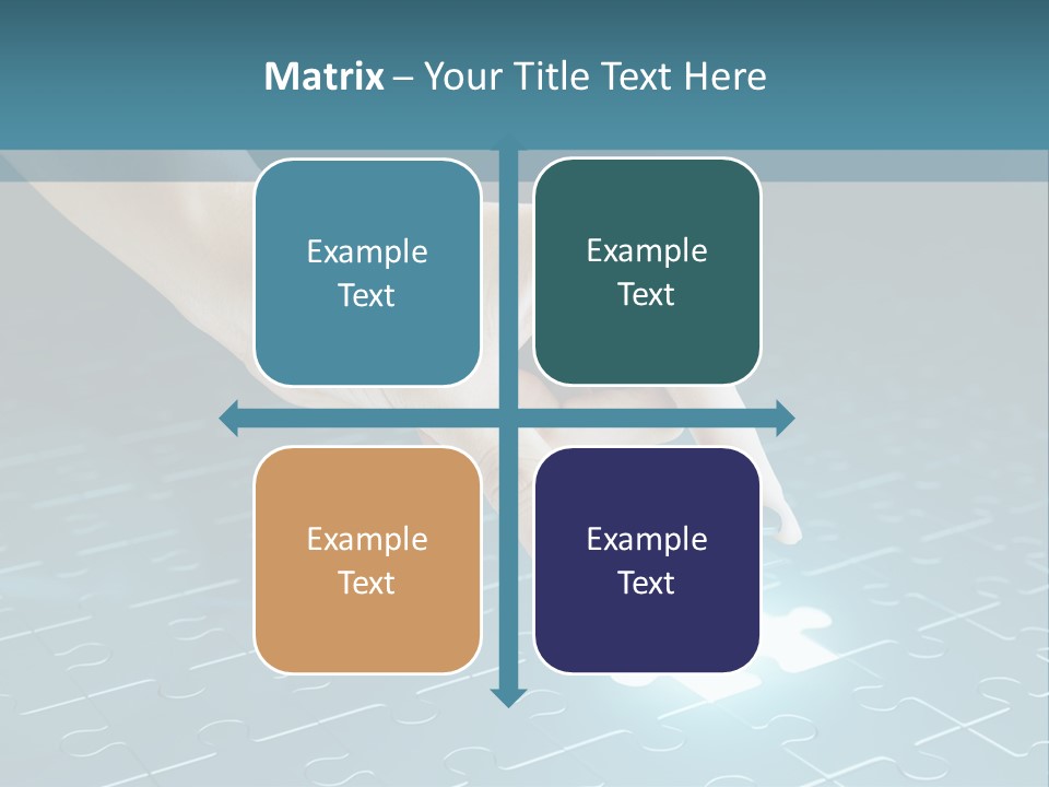 A Person Touching A Piece Of Puzzle On A Blue Surface PowerPoint Template
