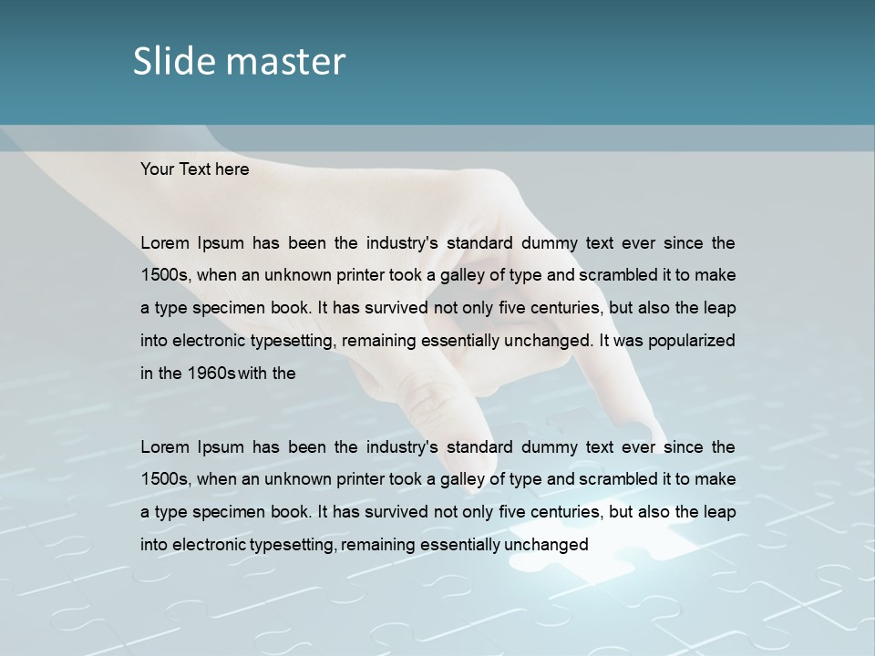 A Person Touching A Piece Of Puzzle On A Blue Surface PowerPoint Template