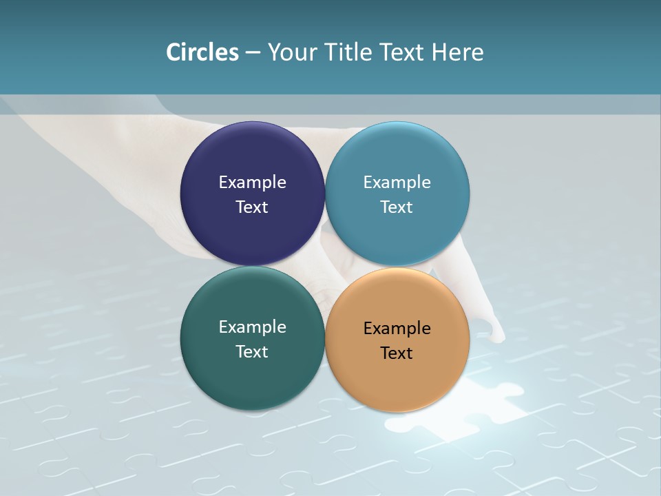A Person Touching A Piece Of Puzzle On A Blue Surface PowerPoint Template