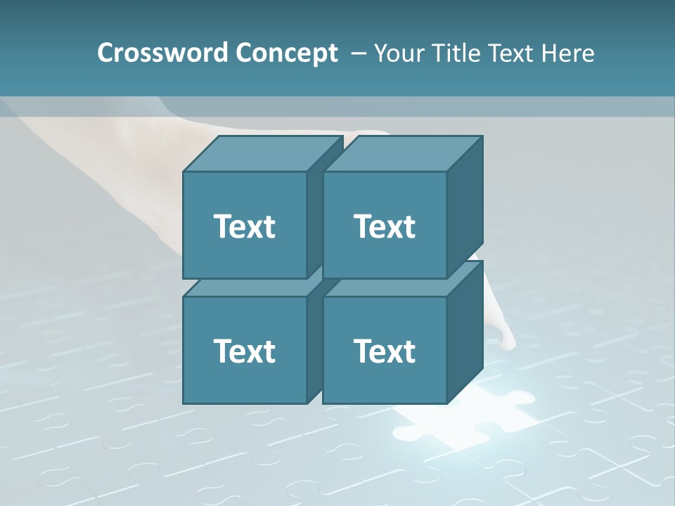 A Person Touching A Piece Of Puzzle On A Blue Surface PowerPoint Template