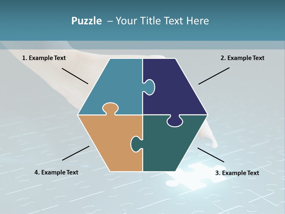 A Person Touching A Piece Of Puzzle On A Blue Surface PowerPoint Template