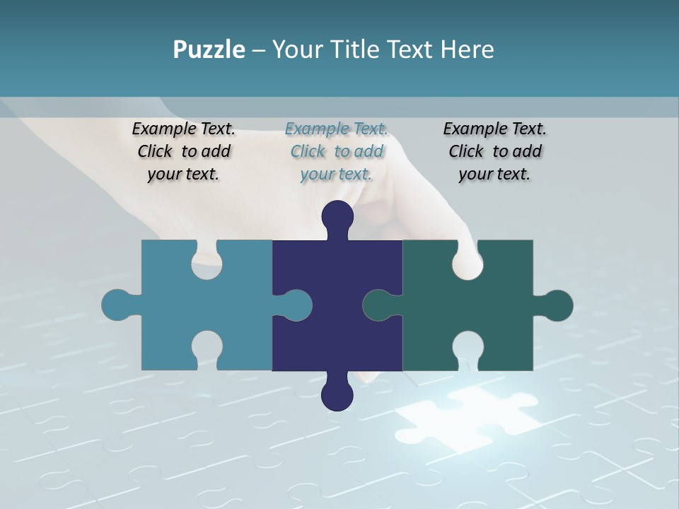 A Person Touching A Piece Of Puzzle On A Blue Surface PowerPoint Template