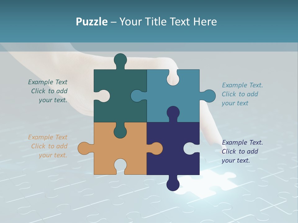 A Person Touching A Piece Of Puzzle On A Blue Surface PowerPoint Template