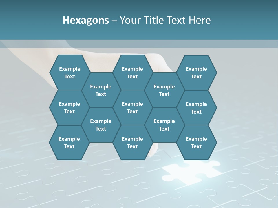 A Person Touching A Piece Of Puzzle On A Blue Surface PowerPoint Template