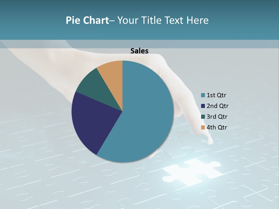 A Person Touching A Piece Of Puzzle On A Blue Surface PowerPoint Template