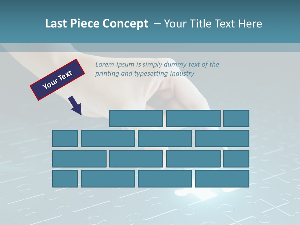 A Person Touching A Piece Of Puzzle On A Blue Surface PowerPoint Template
