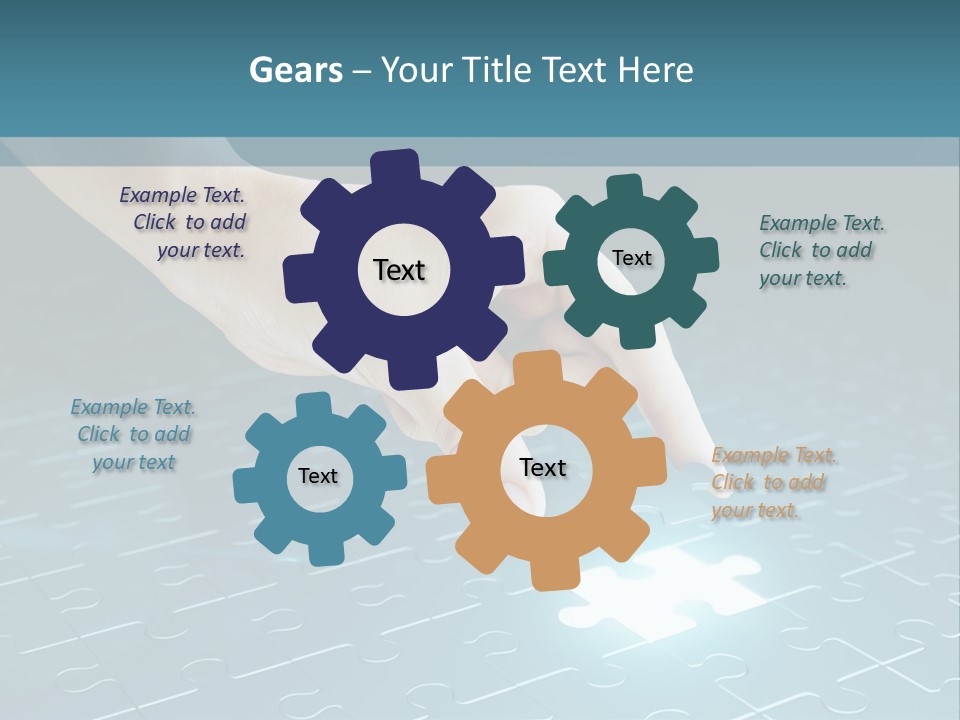 A Person Touching A Piece Of Puzzle On A Blue Surface PowerPoint Template